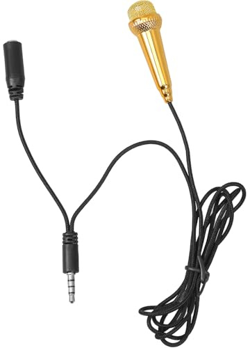 ULTECHNOVO Mikrofon mit in Tragbares aus Kleiner Aluminium Magnesium Legierung Praktischem Mikrofonständer Gold für Videos und Handy für Karaoke und Unterwegs