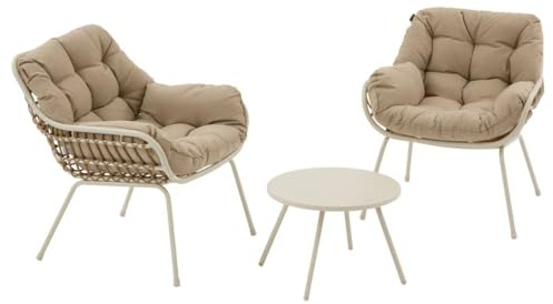 Hespéride – Paopao 3-teiliges Duo-Gartenlounge-Set – Ton, Kunstharz, korrosionsbeständiger Stahl, inklusive Kissen – Für Balkon, Terrasse, kleine Flächen
