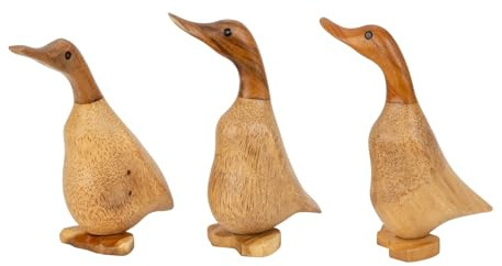Topshop24you Laufente aus Holz – handgeschnitzt & handbemalt – Deko Ente aus Bambuswurzel, Jede Figur EIN Unikat – Holzdekoration für Zuhause (Baby Ente, 18-20cm)