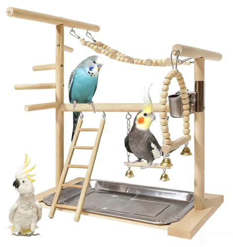 Aire De Jeux Pour Oiseaux,44*36*23CM Aire De Jeux Jouet Pour Oiseaux Avec Echelle,Balançoire,Accessoire De Cage Pour Cacatoès,Terrain De Jeu Pour Perroquet Pour Calopsittes,Cônes,Perroquets
