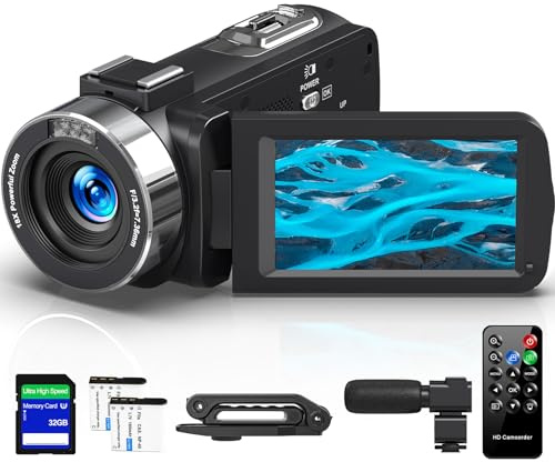 4K Camcorder Video Camera HD 80MP 30FPS Vlogging Camera for YouTube IR Night Vision Camera 18X Digital Zoom 3.0 IPS Screen Video Recorder with 32GB SD Card, 2 Batteries, Remote Control, and Stabilizer