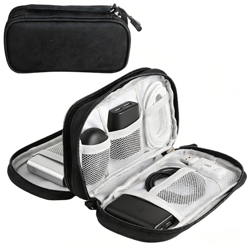 Kutery Electronics Accessories Organizer Bag, Waterproof Cable Organizer, 8.5 x 5 Inch Travel Gadget Bag for Men Women, Portable Cord Storage for Travel Business Home Office, Black