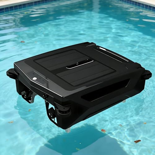GESAIDES Écumoire Solaire sans Fil pour Piscine, Robot Nettoyeur de Surface Automatique avec Aspiration à 360°, Double Charge, Nettoyage en Profondeur Pendant 12 Heures