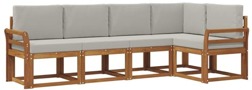 vidaXL Outdoor-Sofagarnitur mit Kissen 5 pcs Natürlich und Hellgrau, Gartenlounge, modernes Outdoor-Sofa, sectionale Möbel, langlebiges Patioset, Bequeme Terrassen-Sitzgelegenheit