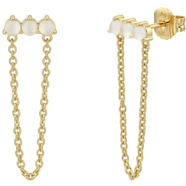 NOELANI - Damen Ohrringe 925 Silber - Vergoldet/Golden - mit Chalzedon - Ketten Ohrstecker - NOE-E0024