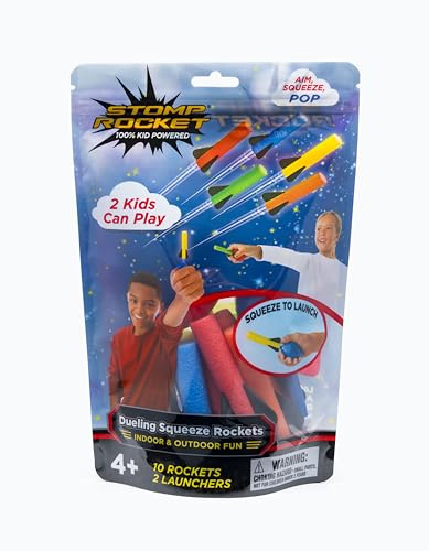Stomp Rocket The Original Squeeze Rocket, 10 Rockets - Soft Foam Rocket Launcher STEM Gift for Boys & Girls - Ages 4 & Up - Fun Backyard & Outdoor Kids Toys Gifts for Boys & Girls