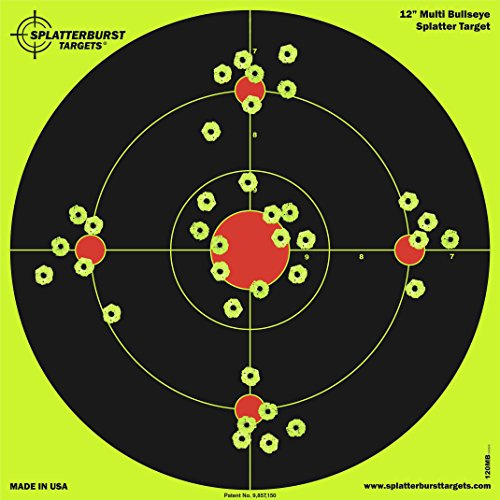 Splatterburst Targets - 12 inch Multi-Bullseye Reactive Shooting Target - Shots Burst Bright Fluorescent Yellow Upon Impact - Gun - Rifle - Pistol - Airsoft - BB Gun - Pellet Gun - Air Rifle
