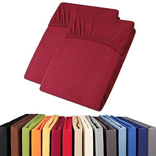 aqua-textil Viana Spannbettlaken Doppelpack 90x200-100x200 cm Bordeaux rot Baumwolle Spannbetttuch Jersey Laken
