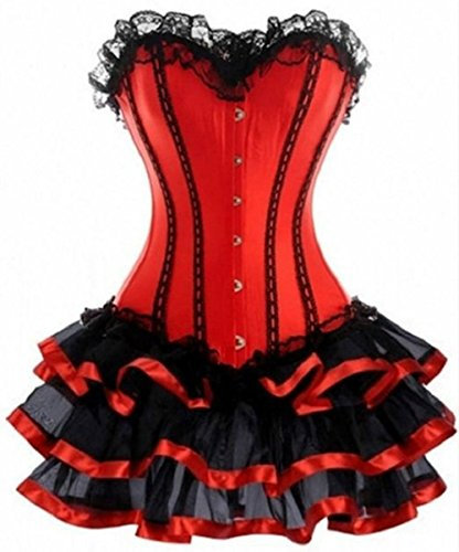 KUOSE Moulin Rouge Gothic Corsagenkleid Korsett Spitenrock Übergrößen S-6XL, Rot, EUR(36-38)L