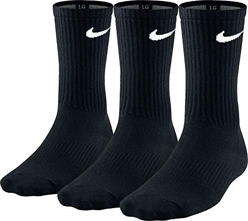 Nike - Lightweight Crew - Chaussettes - Mixte Adulte - Noir (Noir/Blanc) - EU: 42–46 (Taille Fabricant : L) , Lot de 3