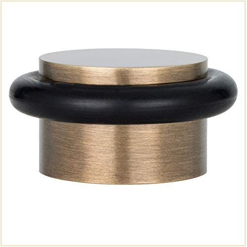 EVI Herrajes |Klebe- Türstopper aus Messing Boden - Antik-Leder-Finish | Ø28x20mm | Schwarz Natursilikonkautschuk |Einfache Befestigung | I-103