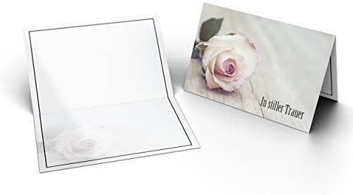 Karten24Plus 10 Trauerkarten In Stiller Trauer mit einer Rose auf einem Holzboden, Innenseite mit schwarzen Rand, A6.