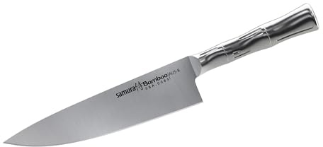 SAMURA Profi Chefmesser Ultra-scharf, groß, aus japanisch AUS 8 Edelstahl, 20 cm Klinge, Stahl Handgriff, ergnomisch, rostfrei, Allzweckmesser, Gemüsemesser