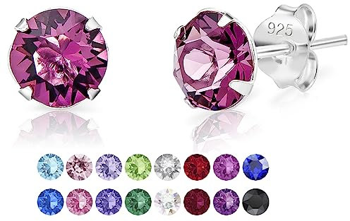 DTPSilver - Damen Ohrringe 925 Sterling Silber mit Kristallen von Swarovski® Elements 6 mm Runde Ohrstecker - Farbe : Amethyst