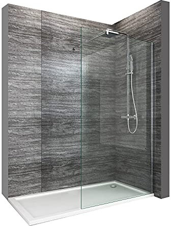 ELEGANT 900mm Walk in Wetroom Shower Enclosure 8mm Easy Clean Glass Frameless Shower Screen Panel Support Bar