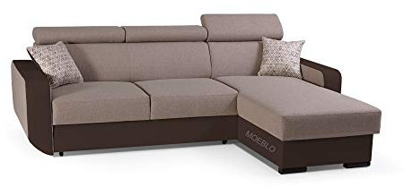 mb-moebel Ecksofa mit Schlaffunktion Eckcouch mit Bettkasten Sofa Couch mit verstellbare Kopfstütze L-Form Polsterecke Schlafsofa Gästebett - 236x165x97 cm - PEDRO (Toffi, Ecksofa Rechts)