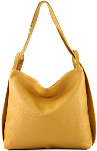 modamoda de T192 Damen Leder Rucksack Schultertasche 2in1 handmade in Italy, Farbe:Senfgelb
