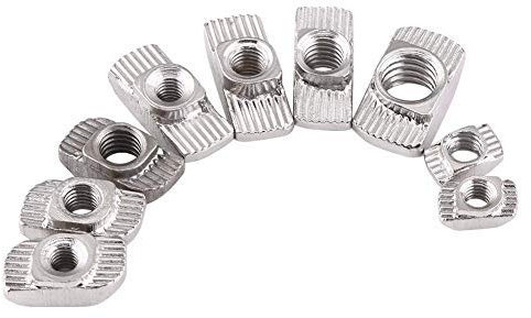 50-tlg T-Mutter Hammermutter, Slim T-Mutter, Europäische Norm, verzinkt Silber Kohlenstoff Stahl Fastener, für Aluminiumprofil Zubehör(EU20-M4 x 10 x 6)