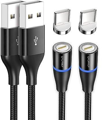 QTUMIST Magnético USB C Cable de Carga (2m, Paquete de 2) de Nylon Trenzado USB Tipo C Cable, Carga Rápida Cable USB con Conector Magnético para Samsung Galaxy S22/S21/S10, Pixel, OnePlus, Nokia