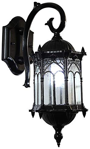 VanMe Außen-Wandlampe, Retro Vintage Außenleuchte, Wandleuchte aus Aluguss und Glas, Gartenlicht Laterne E27 Antique Wand-Außenleuchte Hoflampe Clear Glass Garten Licht (Color : A - Black)