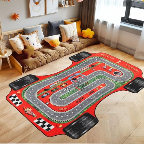 SIMPEX KinderTeppich, Rennstrecke, Rot, 160 x 230 cm, Teppich für Kinder, Kinderzimmer