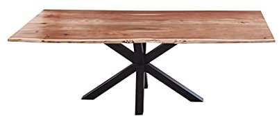 SAM Esszimmertisch 300x100cm Quincy, echte Baumkante, Akazienholz naturfarben, massiver Baumkantentisch mit Spider-Gestell Mattschwarz