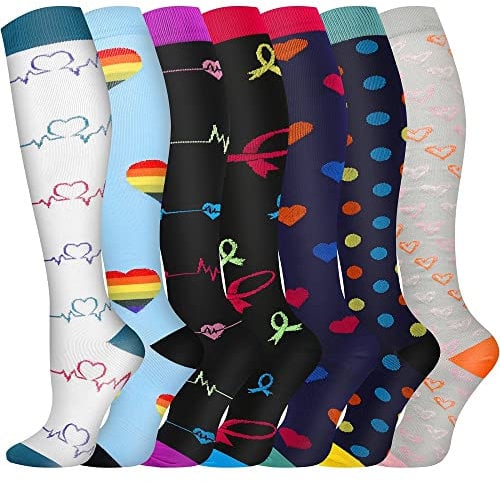 Pnosnesy Chaussettes de Compression, (2/4/6/7 paires) pour Hommes et Femmes 15-20 mmHg, idéales pour L'athlétisme, la Course, les voyages en avion, le Soutien