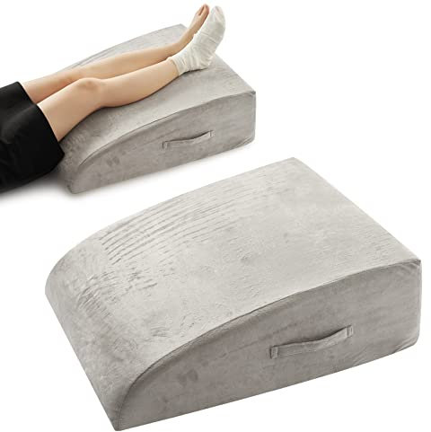 lunvi Leg Elevation Pillow With Streamlined Design, Memory Foam Top, Dual Handle and Washable Cover For Relax, Post Surgery,Injury Recovery,Hip and Knee Pain Relief, Washable Velvet Cover Grey