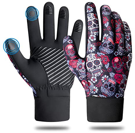 RYMNT Winterhandschuhe mit Touchscreen, leichte Texting Thermo-Handschuhe mit Anti-Rutsch, wasserabweisend für Workout, Wandern, Laufen, Fahren, Outdoor-Camping und tägliche Arbeit.Totenkopf-Medium