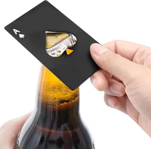 Flaschenöffner aus massivem Edelstahl in Pik Ass Karten Form, lustiger Bierflaschenöffner im Brieftaschenformat (BLACK)