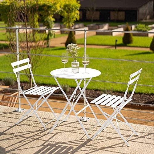 Hectare Metal Bistro Garden Furniture Set White Foldable Table Chairs Balcony Set