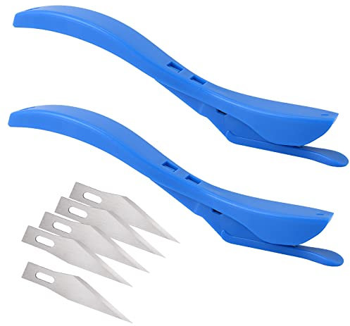 EHDIS 2 Stück Geschenkpapier Schneider mit 5 Ersatzklingen, Sicherheitsmesser, Papier-Schneidemesser, für Papier, Folien, Wrapping, Blau