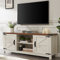 T4TREAM Meuble TV rustique pour téléviseurs jusqu'à 75, table console multimédia en bois avec armoires de rangement, assemblage facile, centre de divertissement moderne pour salon, blanc antique