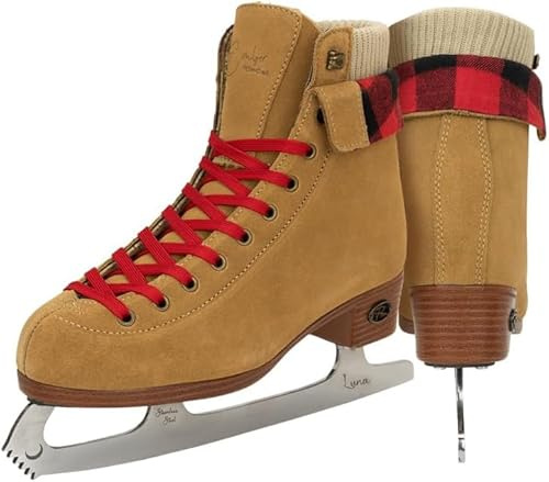 Riedell Ember Recreational Ice Skates for Women and Men - Comfortable Suede Leather Figure Skates with Lightweight PVC Outsoles and Fold-Over Collars - Cider - 9