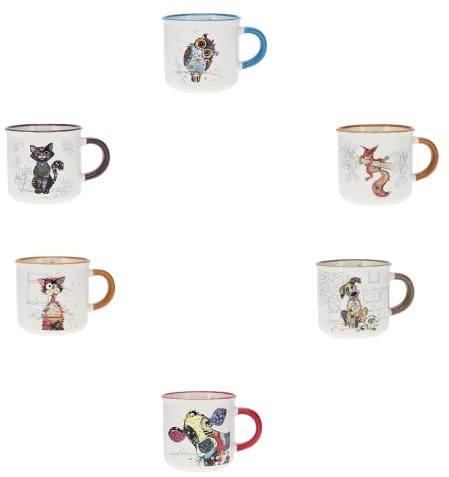 KIUB Pack de 6 Mini mugs timbale expresso avec des animaux- Hauteur 6,5CM - contenance 125ML- porcelaine fine