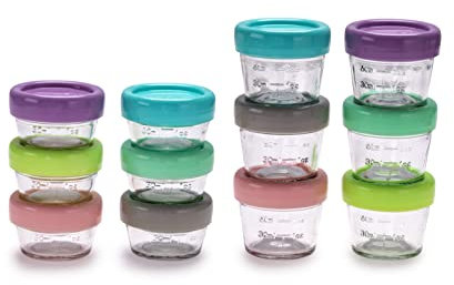 melii Bocaux de congélation en verre pour bébé avec couvercles, sans BPA, passent au micro-ondes et au lave-vaisselle (6 pièces de 56,7 g + 6 pièces de 113,4 g)