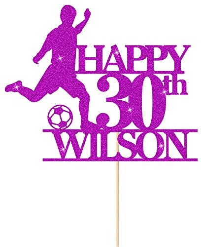 Cake Topper Personalised Cake Toppers Football Cake Topper Birthday Cake Decoration Glitter Cake Toppers for Kids Boys Any Age Name 1st 10th 16th 18th 20th 21st (Purple)