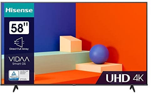Hisense 58E6KT 146cm (58 Zoll), 4K UHD, Smart TV, HDR, Dolby Vision, Triple Tuner, Bluetooth, WiFi, Alexa Built-In, DTS Virtual X, Hotel Mode, Schwarz [2023]