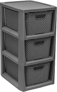 3 Tier Plastic Drawers With Handles storage unit Organizer ideal for Bedroom, Kitchen, Garage, stationary, tools, clothes, toys etc. (Grey)