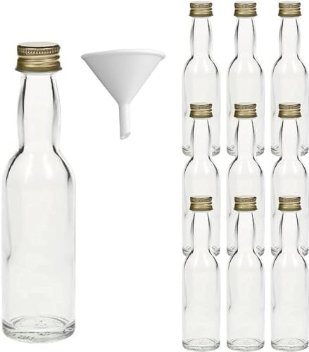 mikken 10 kleine Glasflaschen 40ml Geschenkflaschen Likörflaschen zum befüllen inkl. Trichter