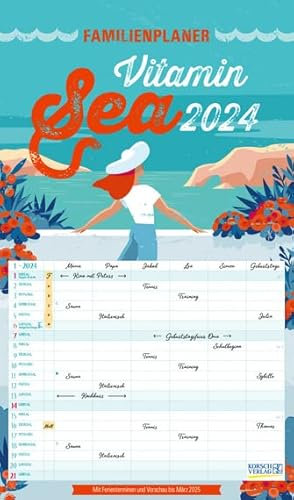 Familienplaner Vitamin Sea - Familienplaner 2024 für 6 Personen - Korsch-Verlag - Kalender mit 6 Spalten zum Eintragen - 27 cm x 46 cm