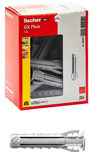 Fischer 20 Tasselli SX Plus 14x70 mm per Muro Pieno, Mattone Forato, Muratura, Calcestruzzo, per il Fissaggio di Lampadari, Mobili, Pensili, Mensole, 567614