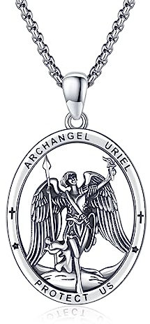 XIXLES Saint Erzengel Uriel Halskette 925 Sterling Silber Amulett Erzengel Schutz Anhänger Ketten Männer Schutzheilige Halskette Schmuck Geschenke für Männer Frauen