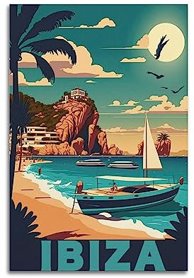 KAIMI Vintage-Reiseposter Ibiza-Poster, dekoratives Gemälde, Leinwand-Wandposter und Kunstdruck, modernes Familienschlafzimmer-Dekor-Poster, 30 x 45 cm