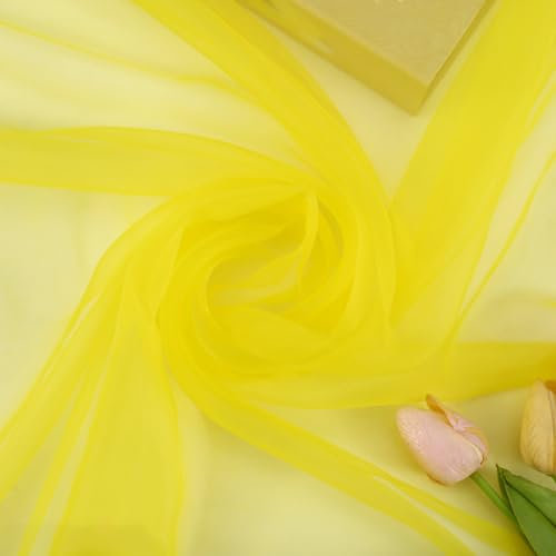 Wambere 100cm×150cm Stoff aus Organza,Tüllstoff Tüll Meterware Tüll Dekostoff Tulle Fabric für Nähen DIY Basteln Kleidung Hochzeitskleider Party Geburtstag Hochzeit Hintergrunddekoration,Gelb