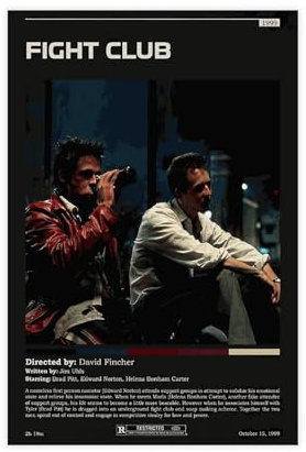 OakiTa Filmposter Fight Club auf Leinwand, Wandkunst, Dekordruck, Bild Gemälde für Wohnzimmer, Schlafzimmer, Dekoration, ungerahmt, 20 x 30 cm