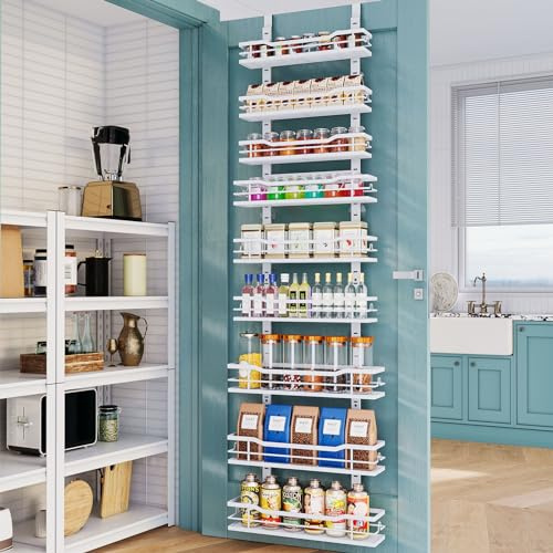 Eastherry Over The Door Pantry Organizer, 9-Tier Adjustable Metal Hanging Pantry Organizer and Storage for Kitchen, White, 6 x 15.7 x 75.6 inches