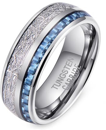 ANAZOZ Wolfram Ringe Eheringe Herren, Ringe Herren mit Gravur Trauringe Größe 57 (18.1) Silberring Breit 8 mm mit Carbon