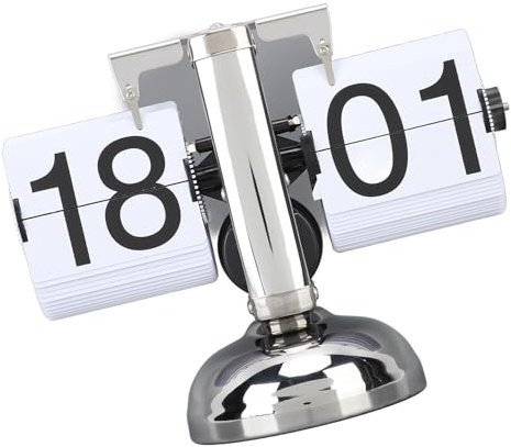 Flip Clock Style Room Kleine 24-Stunden-Retro-Heimuhr für Mechanische Umblätteruhr, One Foot Flip Clock, Große Anzahl Schreibtischregaluhren (Weiße Seite)