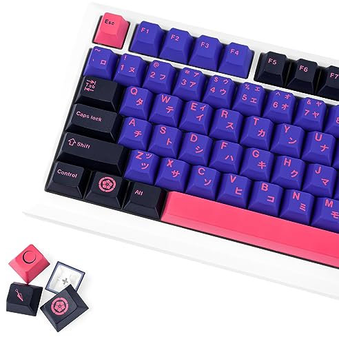 JOLINTAL 129 tasti viola rossi, cinque lati Dye-Sub, tappi per tasti giapponesi personalizzati PBT Keycaps, Cherry Anime Keycaps per tastiera meccanica ANSI (Ninjas Keycaps)